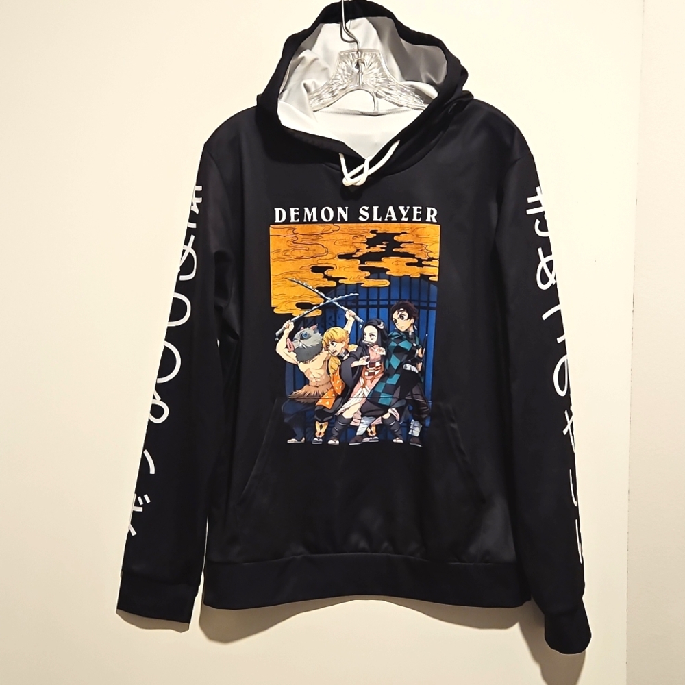 Demon Slayer Anime black long sleeve drawstring hoodie kangaroo pocket Lg.